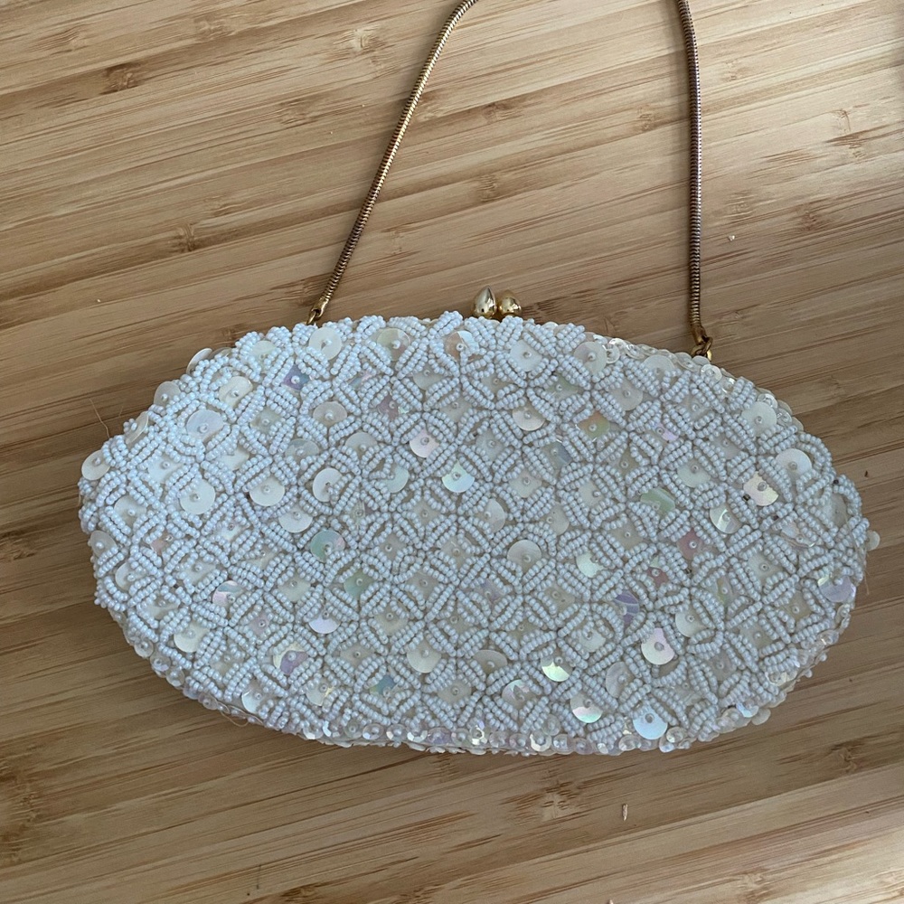 White Vintage Sequins clutch bag